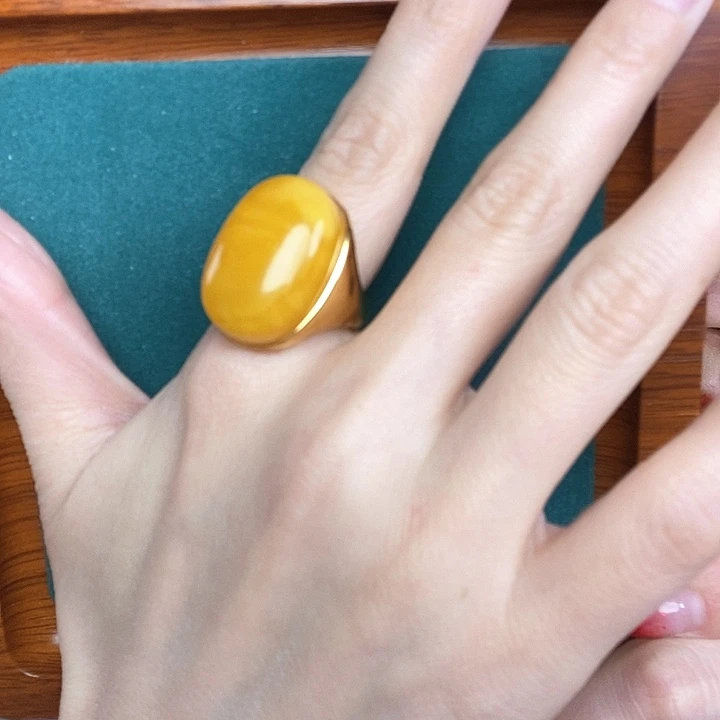蜜蜡戒指银S925镶嵌戒指