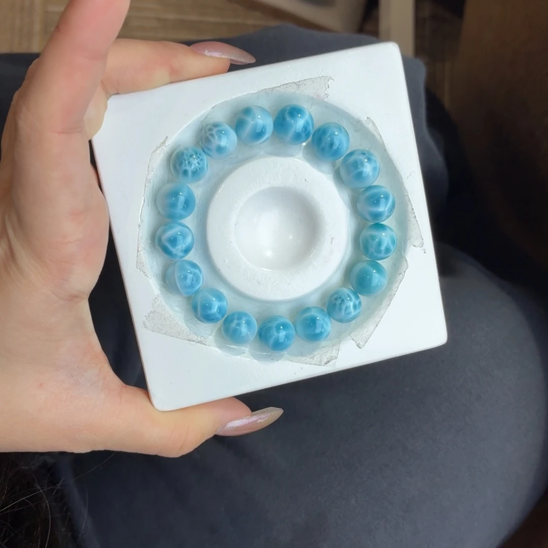 针钠钙石（海纹石）未镶嵌手串收藏级火山蓝海纹石10+