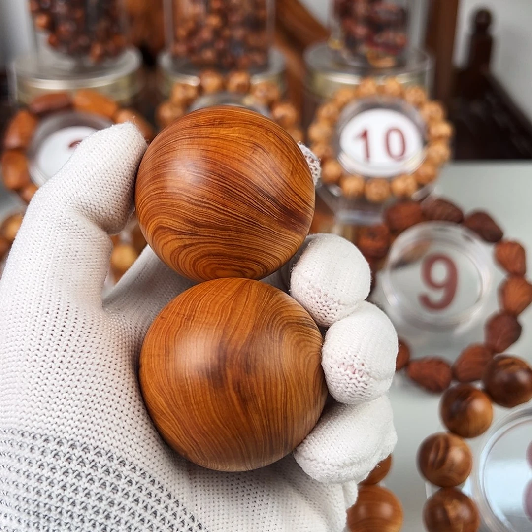 柏木（崖柏）4.5蚕丝年轮手球一对