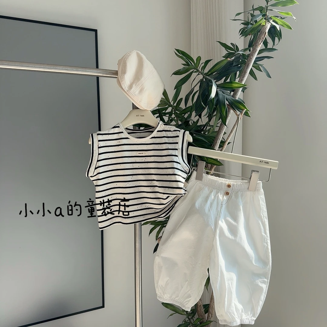 男女宝宝夏装衣服韩版夏季宽松无袖背心条纹上衣婴幼儿童外出T恤