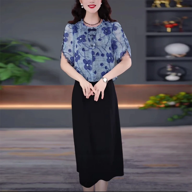 优雅气质时尚夏季显瘦修身洋气大气减龄妈妈装中长款轻熟风连衣裙