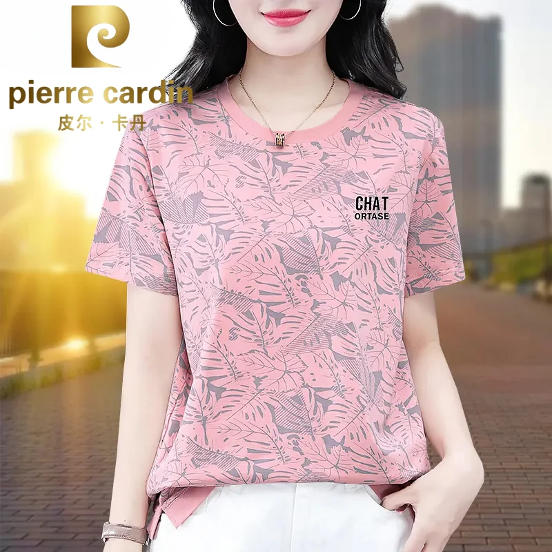 皮尔卡丹花色短袖T恤女时尚薄款2025新款洋气夏季半袖大码短款上