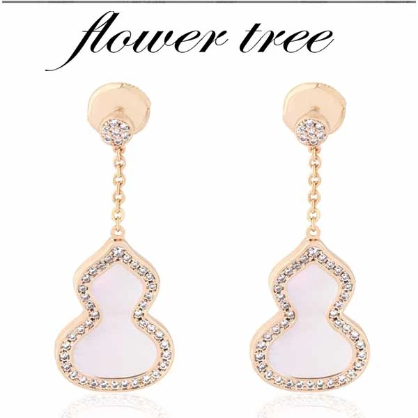 合金贝壳耳饰 0561铜合金耳饰 CNC精工 新中式福禄链条耳钉 白