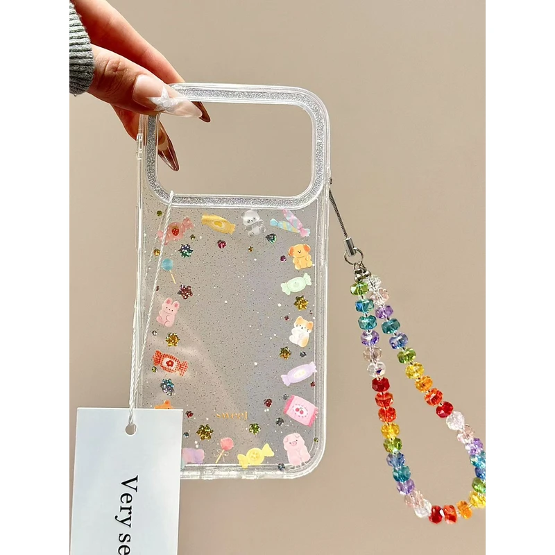 细闪鎏金围边糖果小动物链条适用苹果17promax手机壳15iphone16