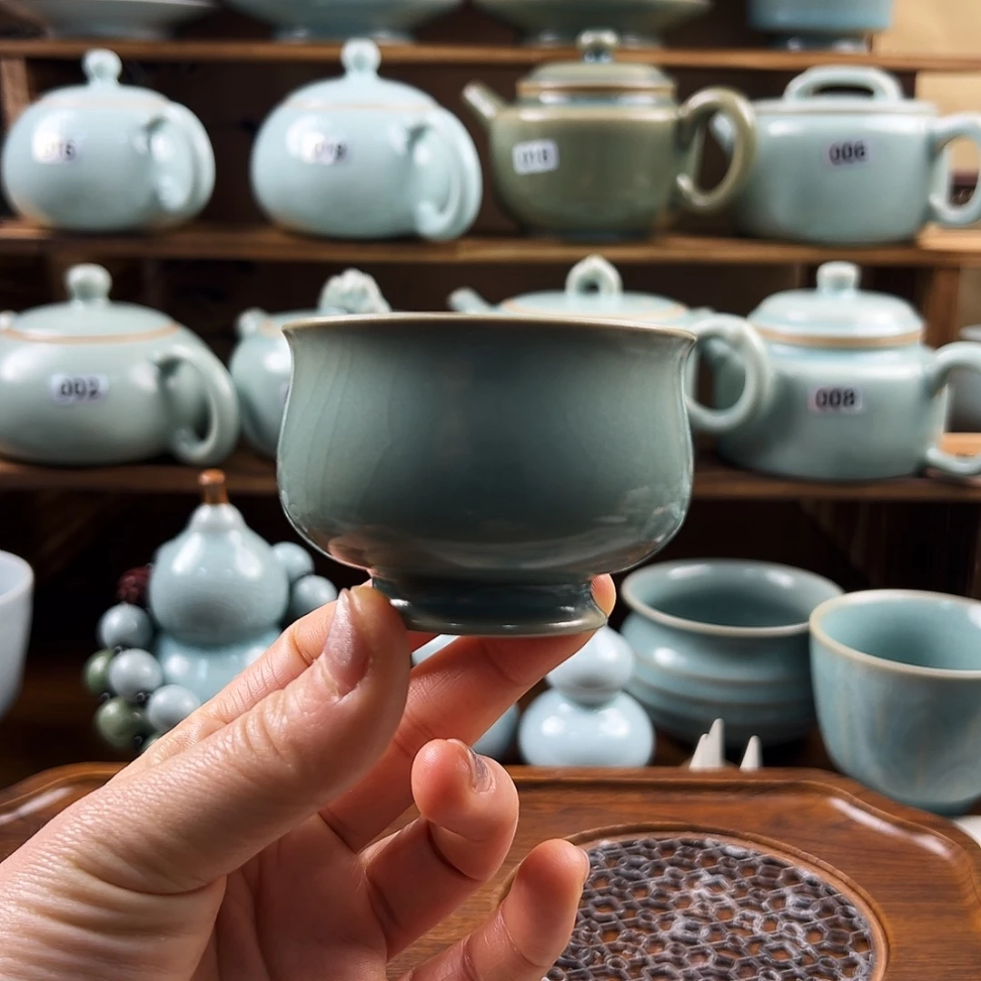 仿古青绿釉水玉兰杯手工