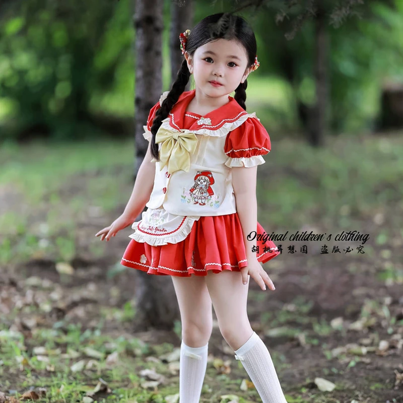 小红帽水手服套装夏季学院风jk宝宝可爱洋气蓬蓬裙