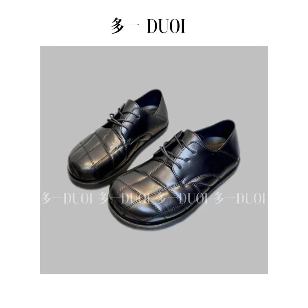 多一“穆勒鞋”2025早春平底一脚蹬菱格软皮舒适休闲大头系带穆勒鞋