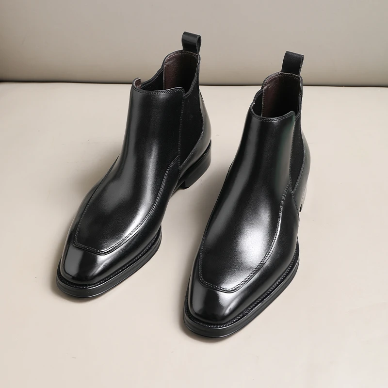 2025新款牛皮高帮皮鞋真皮马丁靴男短靴英伦商务方头切尔西靴男