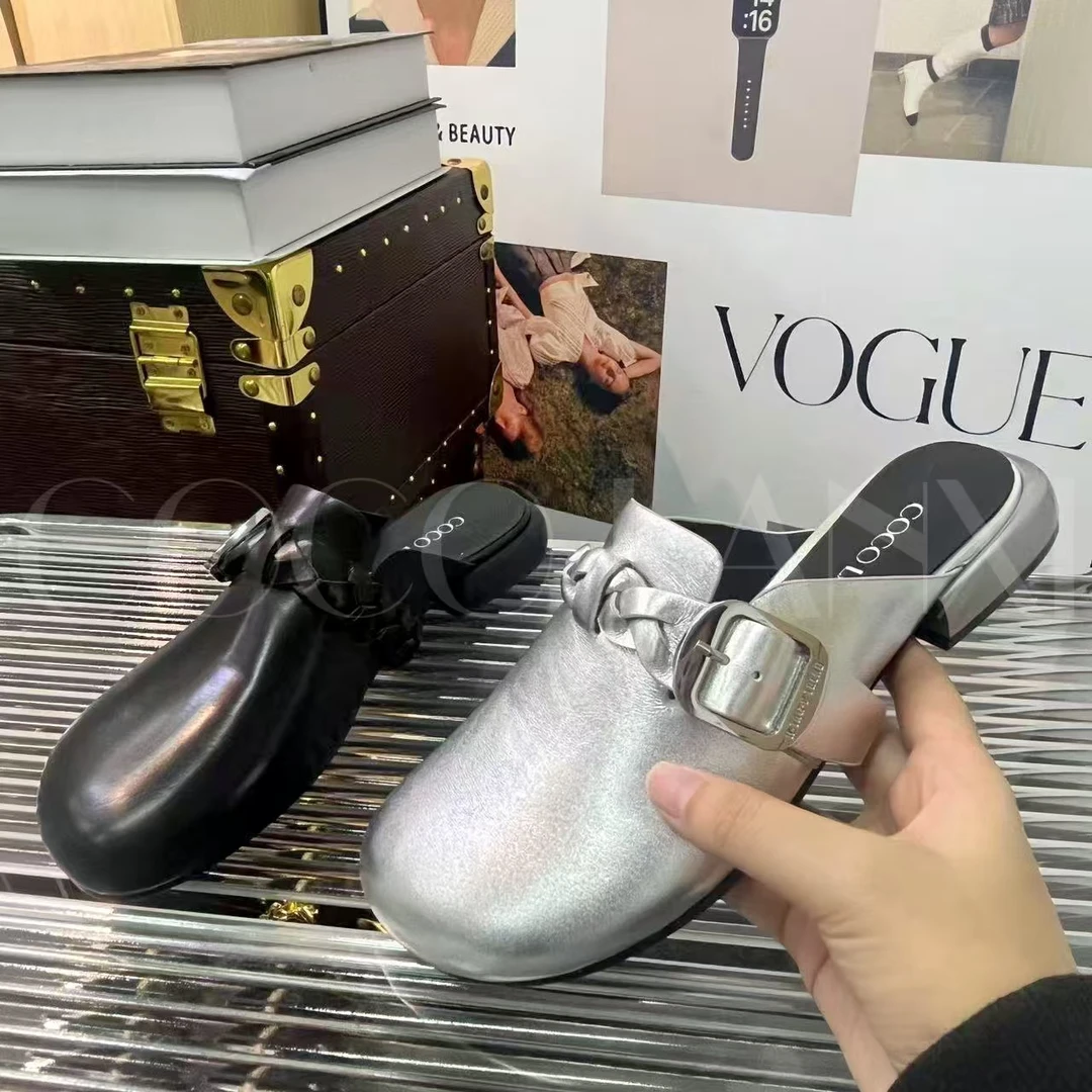 【若家】女士黑色厚底包头半托25TX065LX