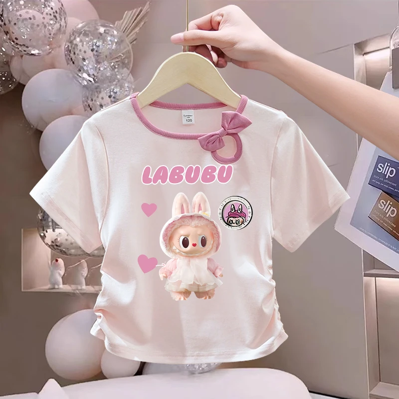 新款公主风宝宝圆领纯棉T恤女童短袖夏季洋气褶皱儿童收腰上衣服