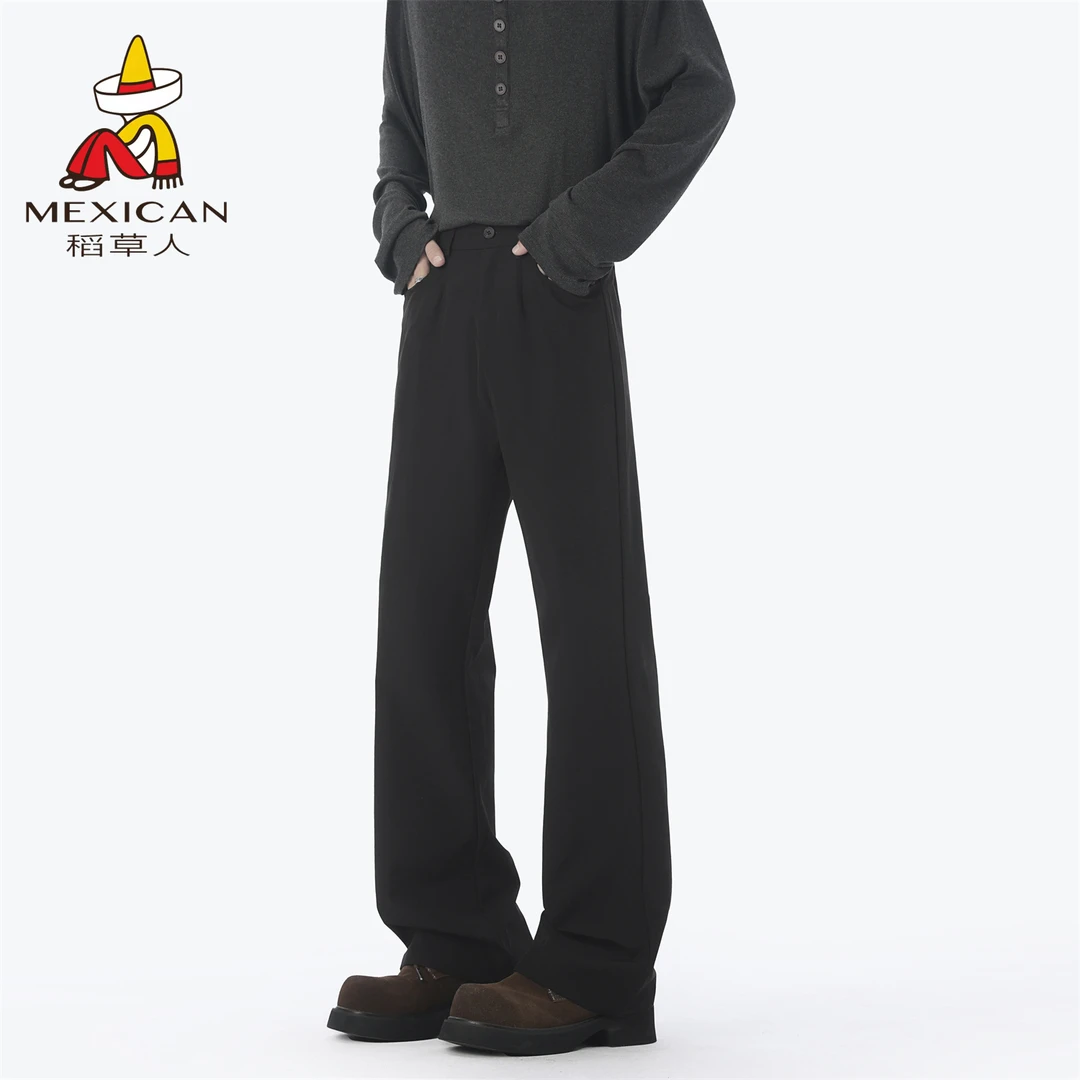 稻草人休闲裤百搭宽松高腰常规款秋冬长裤裤子时尚直筒秋季纯色