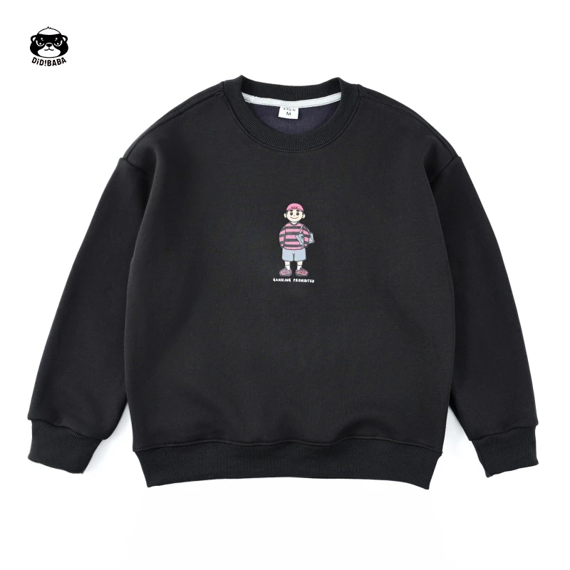 滴滴巴巴童装加绒卫衣潮流美式重磅休闲印花圆领上衣青少年WB117