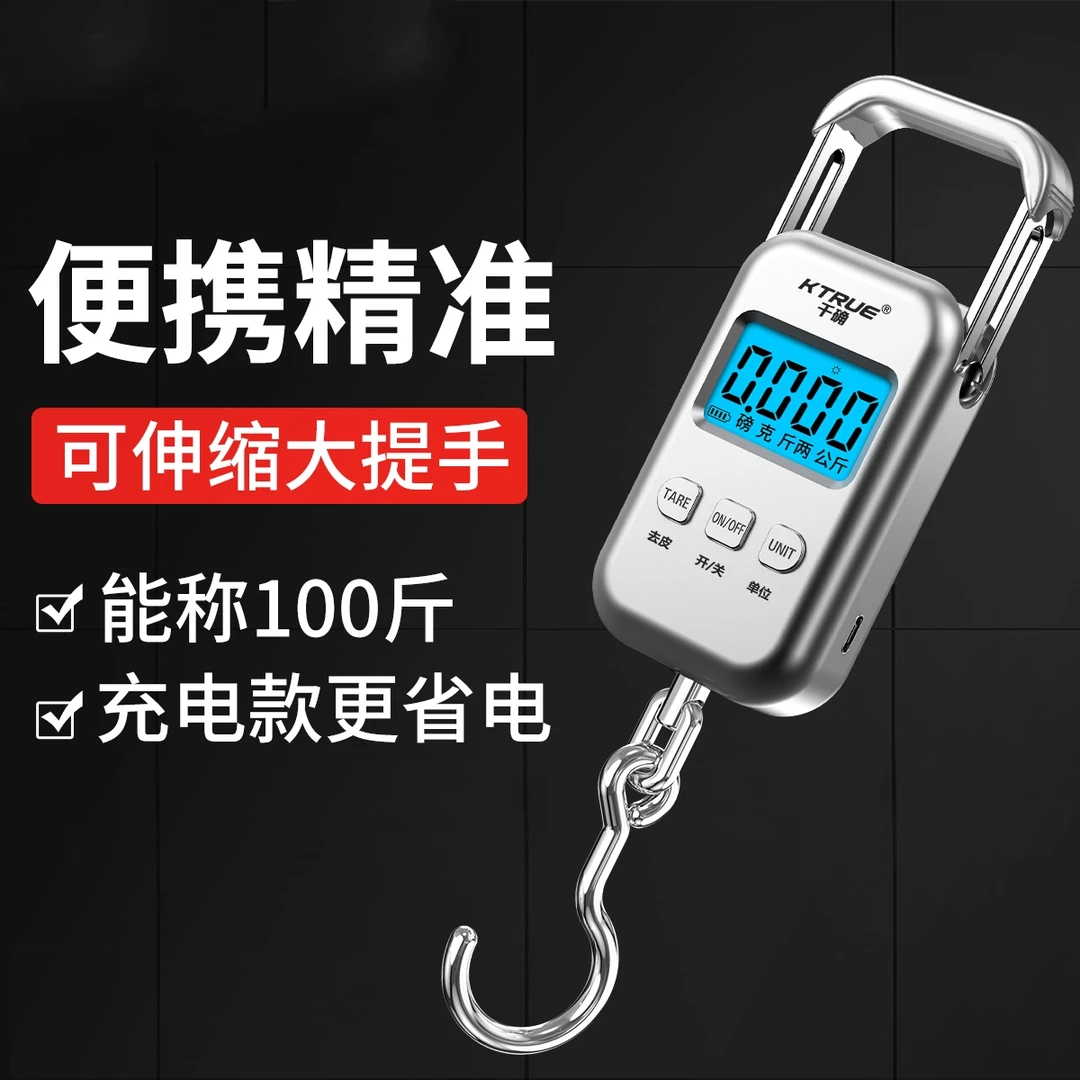 新款便携式手提电子秤精准家用小型高精度商用称重弹簧称鱼器