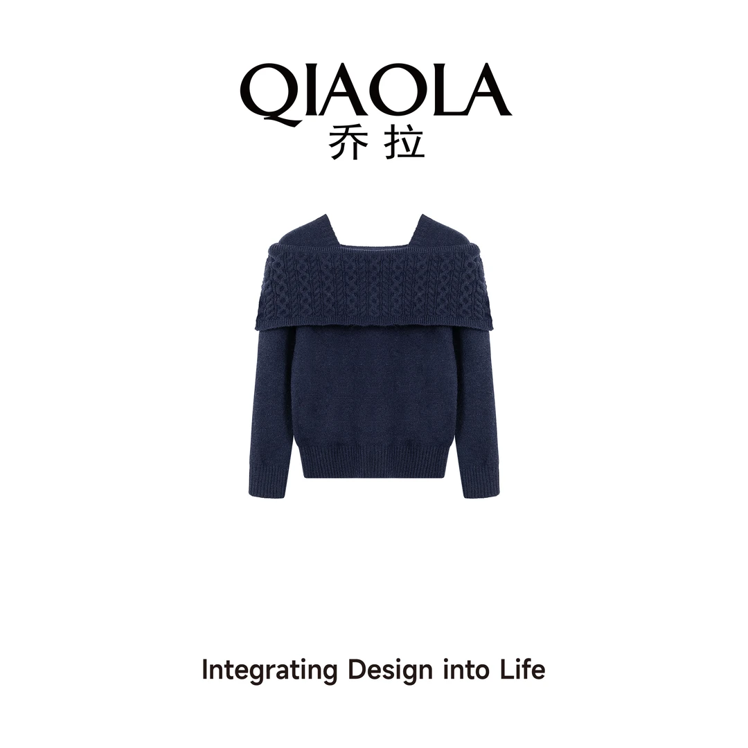QIAOLA/乔拉【香肩有约】秋冬季北极绒方领螺纹香肩百搭毛衣预售