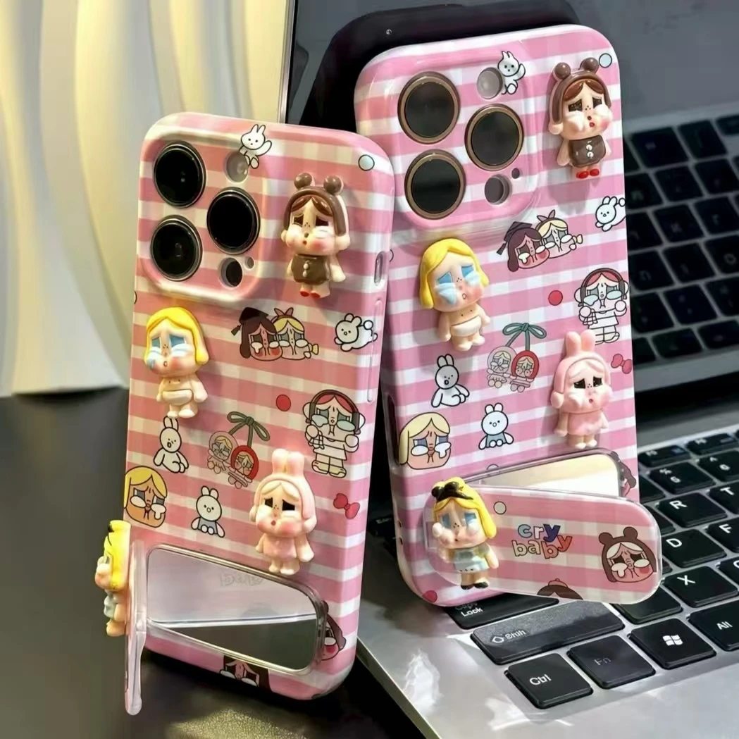 光面精孔菲林壳适用苹果/华为/小米/oppo/vivo格纹立体哭娃手机壳