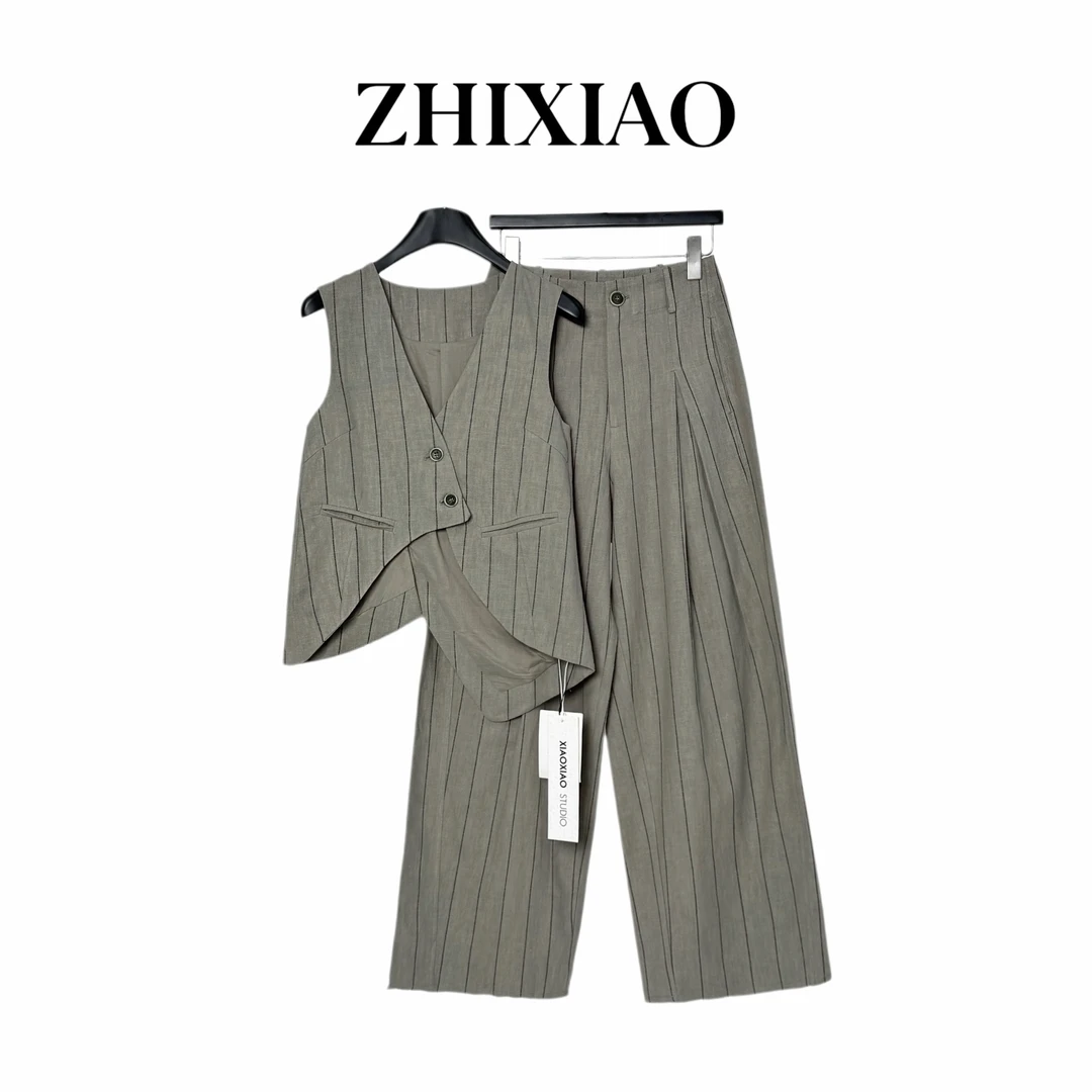 【ZHIXIAO】夏季新款：条纹马甲套装0107