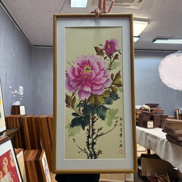 牡丹 35*68带框画作