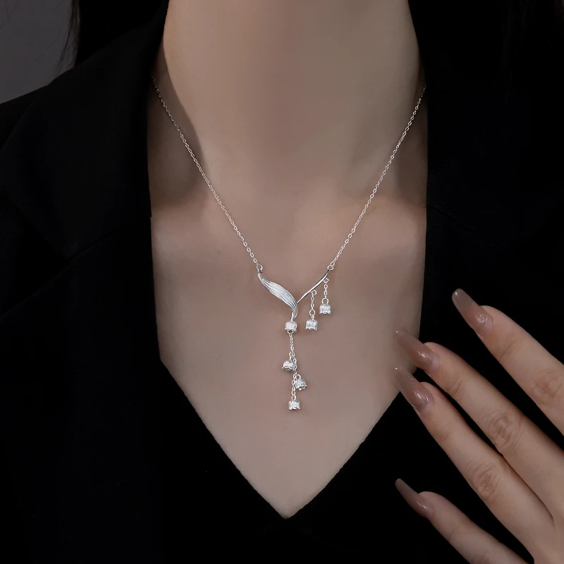 坠链均足银 999纯银铃兰花流苏项链女款2025年新款爆款颈饰锁骨链