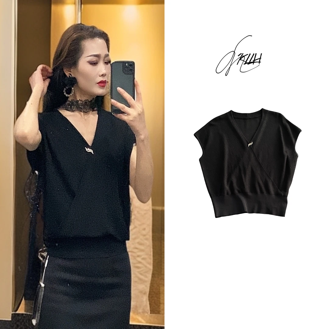 洋气针织衫时尚常规款女三分袖毛针织衫设计感短袖气质5XA29647A