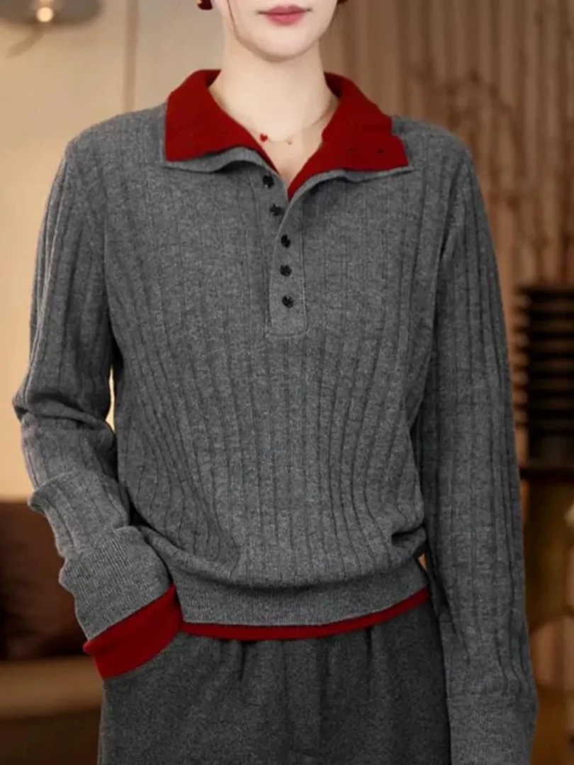 【018】时尚洋气假两件针织衫毛衣女秋冬新款