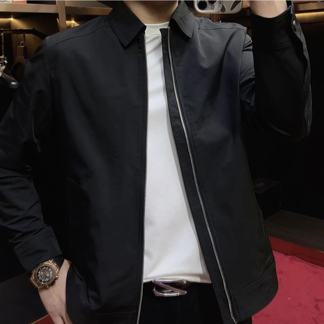 8853#秋季翻领男韩版男士修身行政夹克百搭黑色上衣春秋
