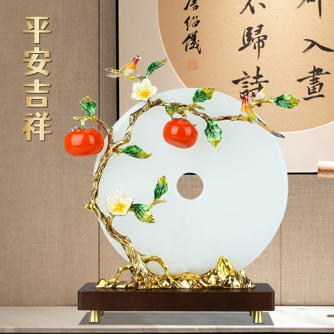 新中式柿柿如意摆件珐琅彩平安扣家居客厅玄关电视柜酒柜装饰礼品