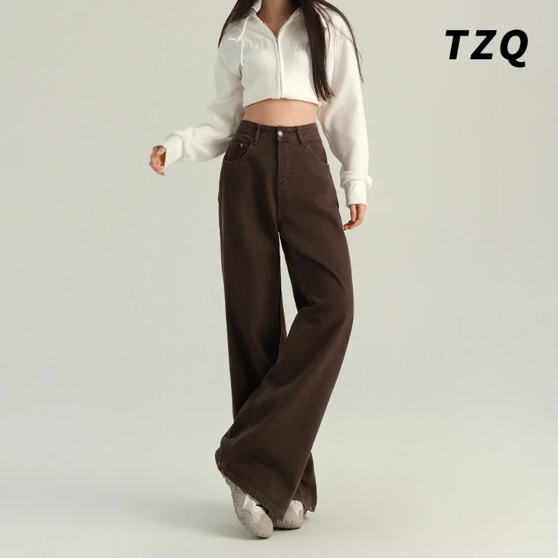高腰阔腿复古牛仔裤女夏季2025新款美式宽松显瘦长裤子TZQ92626