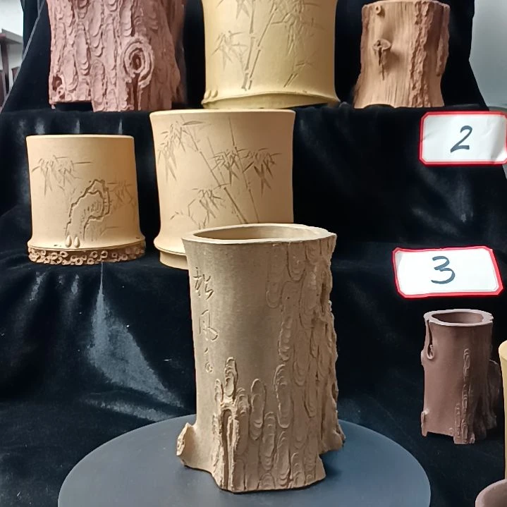 泥塑全手工紫砂笔筒花盆