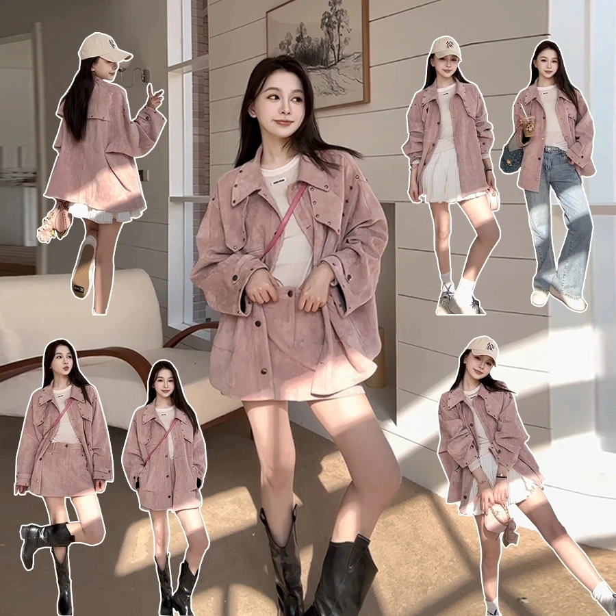 丹麦集市 2025春季新款韩版麂皮铆钉设计师款时尚气质女装套装