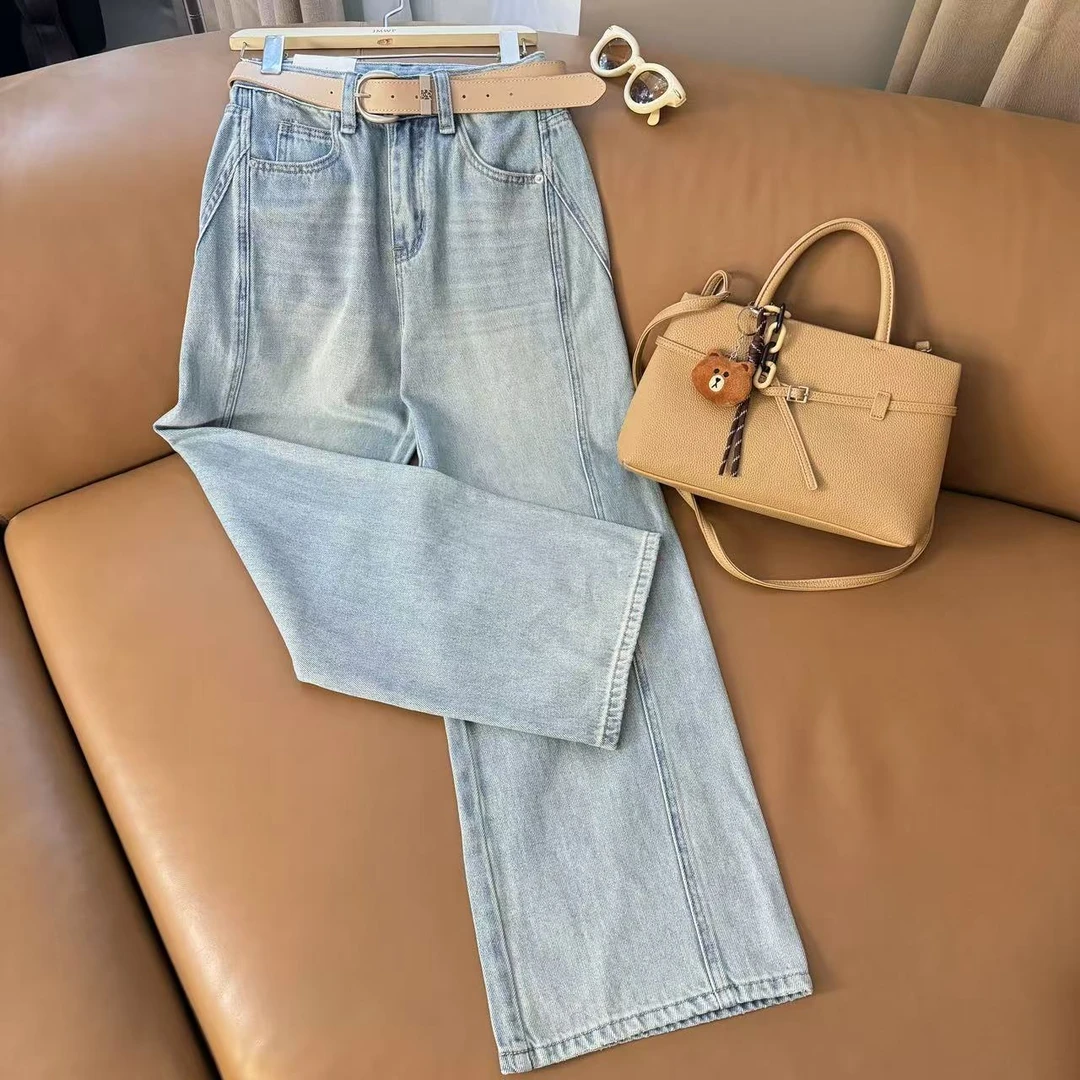 【洋洋精选】2025春季新款百搭时尚简约气质高腰水洗牛仔裤