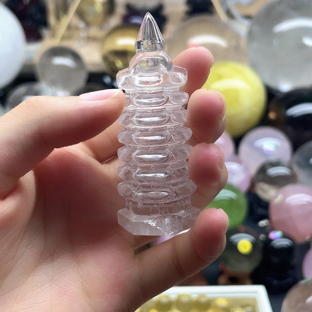 水晶珠宝半成品未镶嵌天然水晶雕刻件文昌塔微瑕介意勿拍