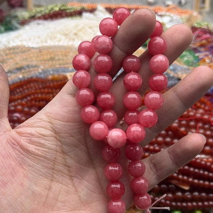 玛瑙/玉髓珠宝半成品未镶嵌一条10mm左右红纹石珠