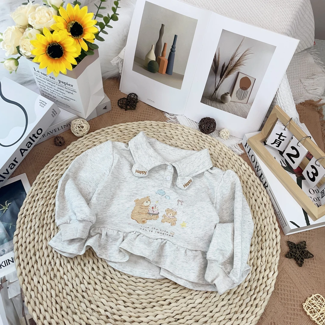 儿童韩版翻领ol长袖休闲小童印花卫衣