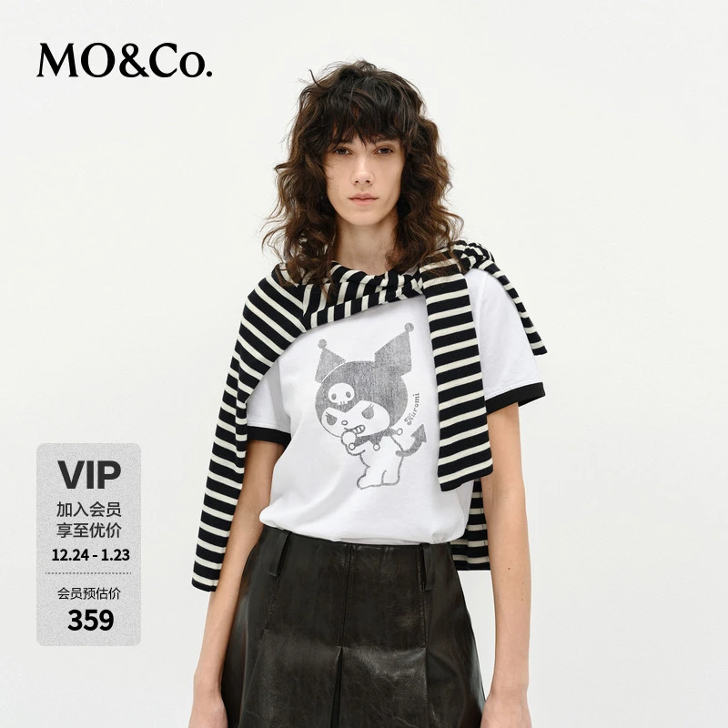 MOCO短袖T恤KUROMI联名2025春新品褪色水印棉质撞色MBE1TEE012