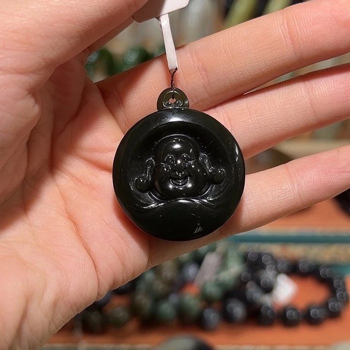 和田玉（青玉）未镶嵌颈饰和田玉黑青弥勒佛