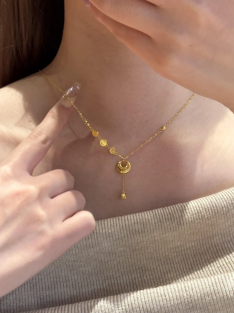 铜合金项链 百搭A1143平安喜乐小胖福项链轻奢金色小众颈链锁骨链