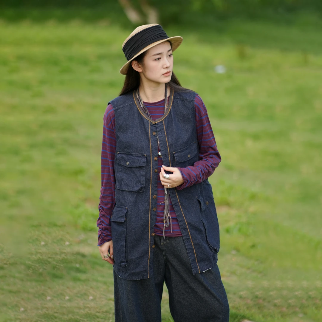 【寻苔出品】W21512 纯棉洗水工装百搭牛仔马夹开衫 几见