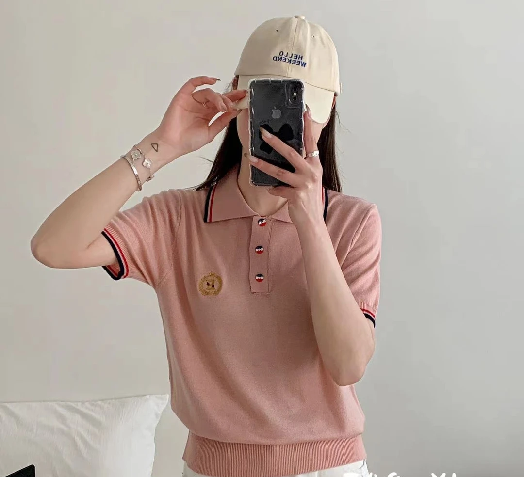 【南油玲姐】粉色拼色针织衫8241