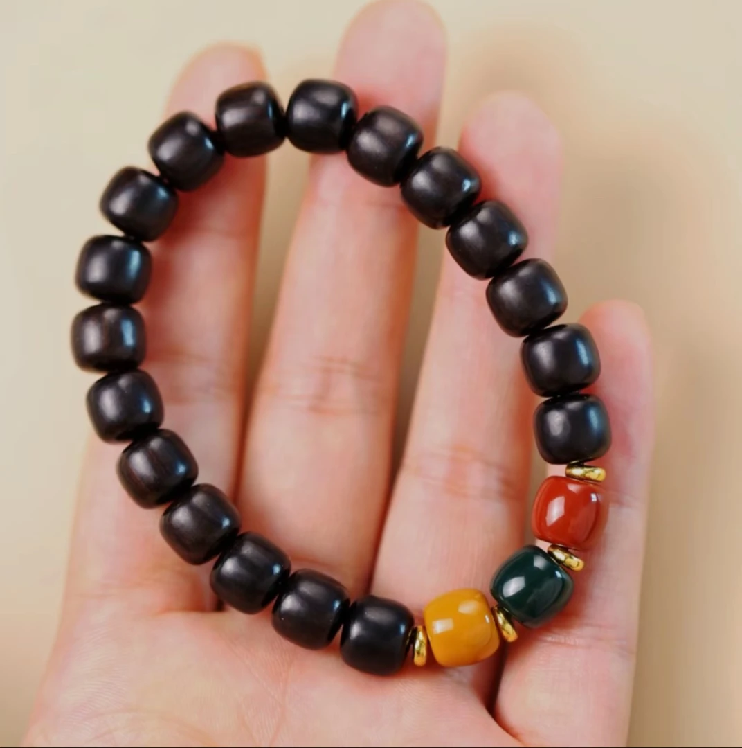 【南匠】乌木紫光檀木黑檀木8*9老型珠红绿灯手串佛珠手串文玩檀木