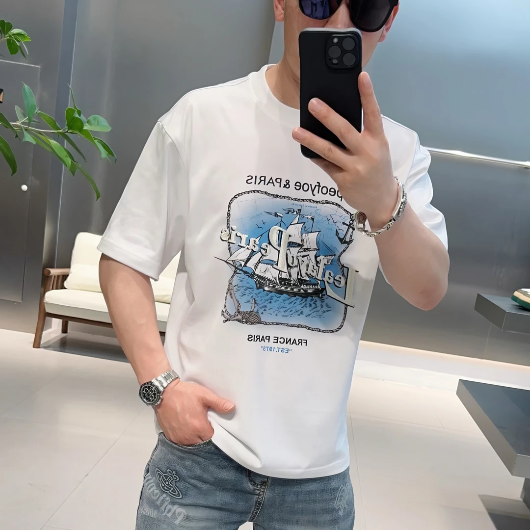 【VG轻奢】2025夏季高端重工浮雕刺绣时尚微阔版百搭T恤1152