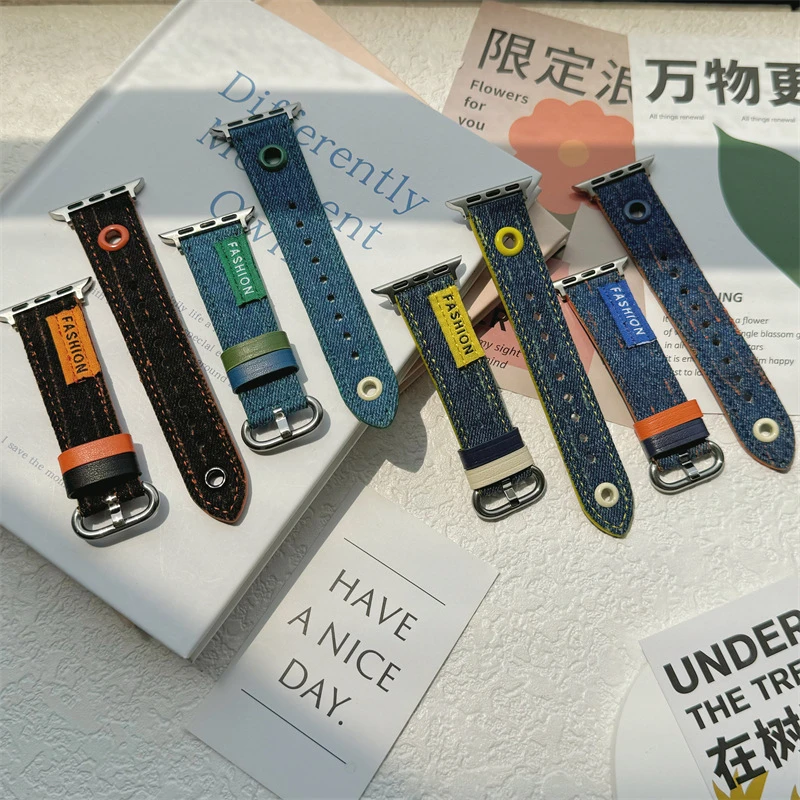 XIAOYU适用appleWatchS9/S10牛仔撞色设计表带AppleWatch87654SE