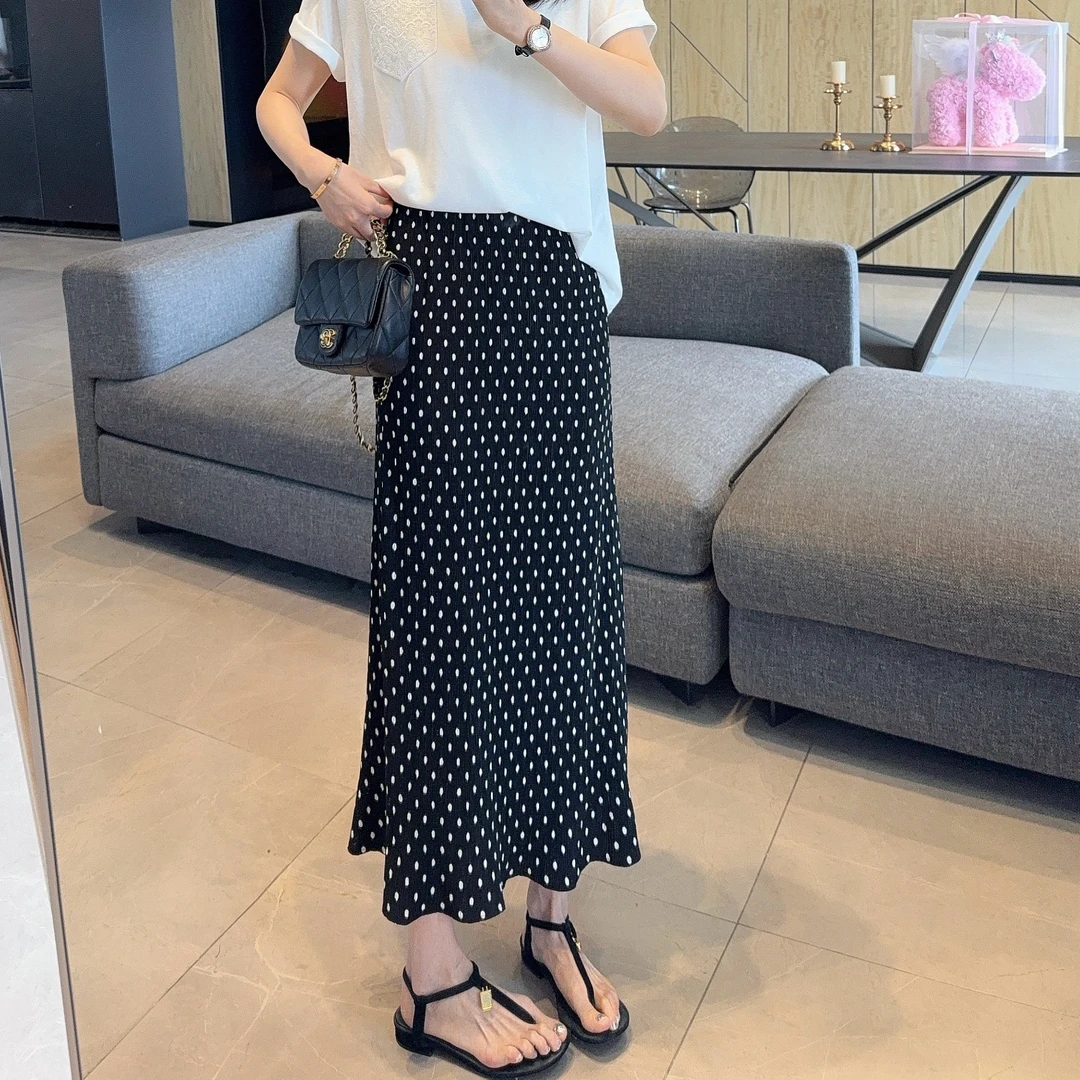 【大静静】夏季优雅~褶皱显气质黑色波点半身裙