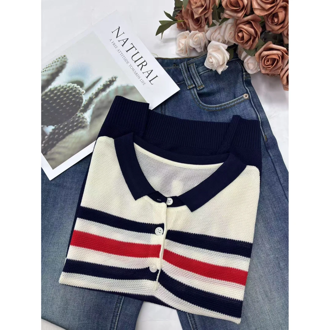 (静静家)新款polo领撞色条纹打底上衣 新选f1064