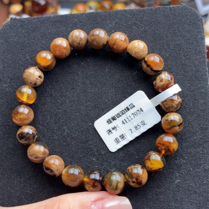 琥珀未镶嵌珠宝奇石8.8mm老蜡溶洞单圈