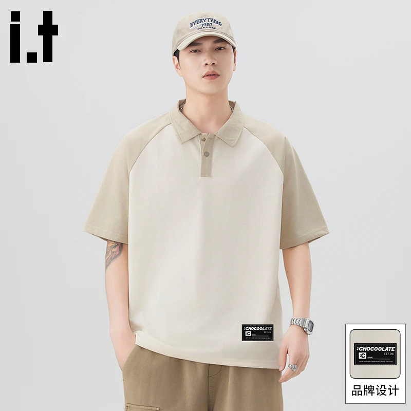 it:CHOCOOLATE男士polo衫夏季新款撞色拼接高级感翻领短袖T恤衫男
