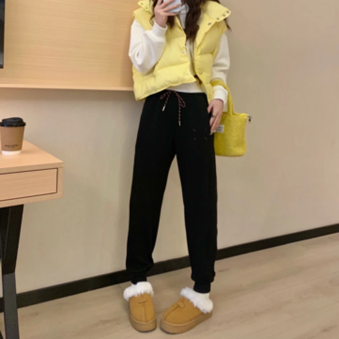 六六家螺纹口加绒休闲马吉拉刺绣卫裤洋气825