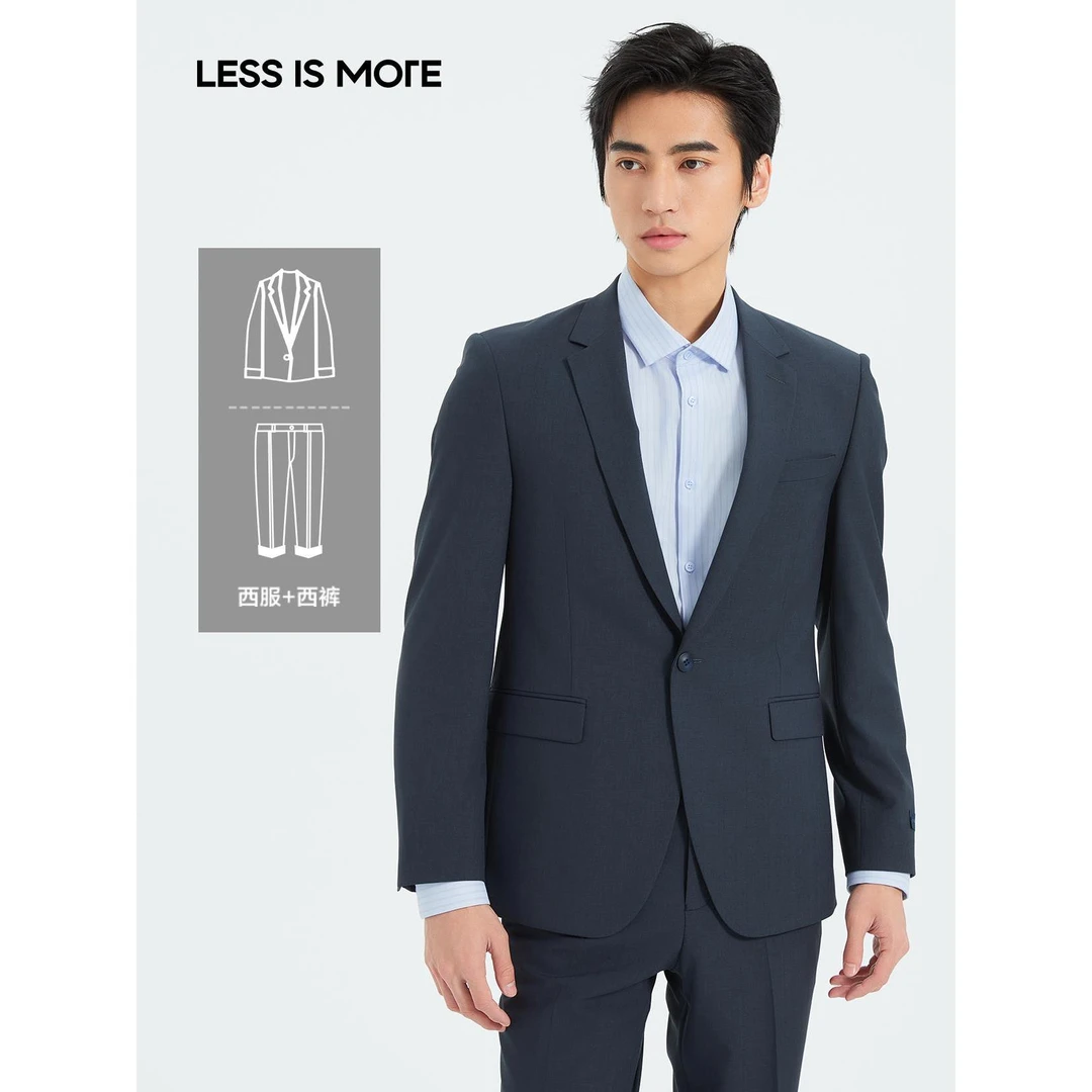 【灰蓝暗条纹】25年新款平驳领两件套舒适修身休闲商务简洁西装