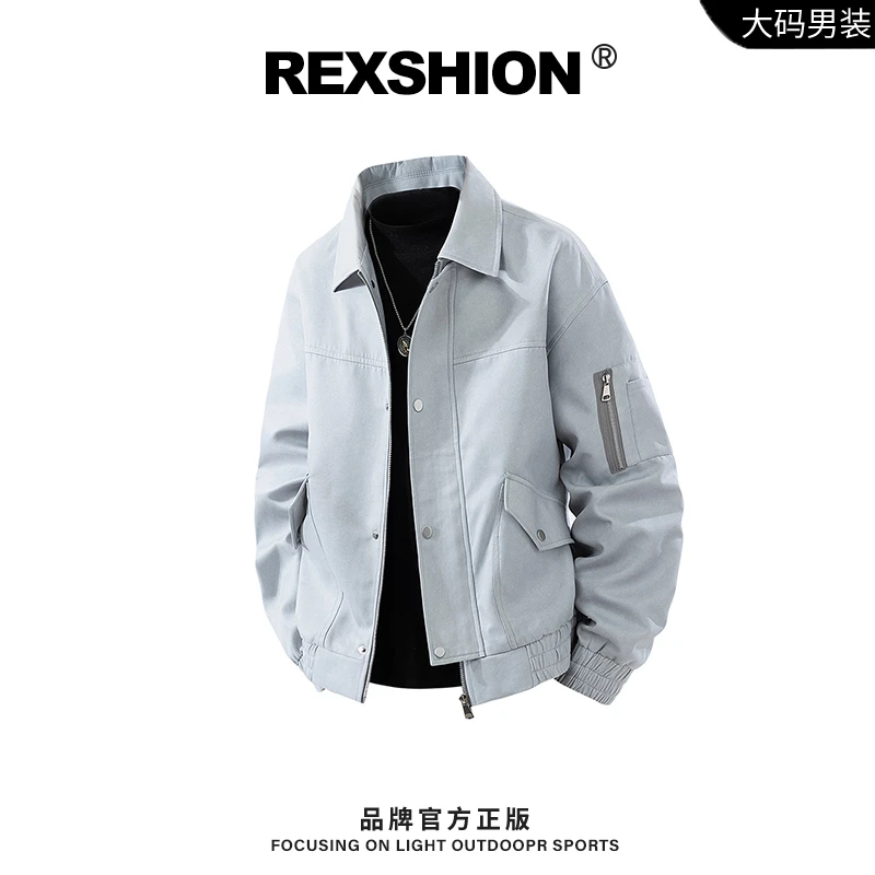 REXSHION秋季新款日系复古男潮流时尚宽松外套男翻领工装夹克男士