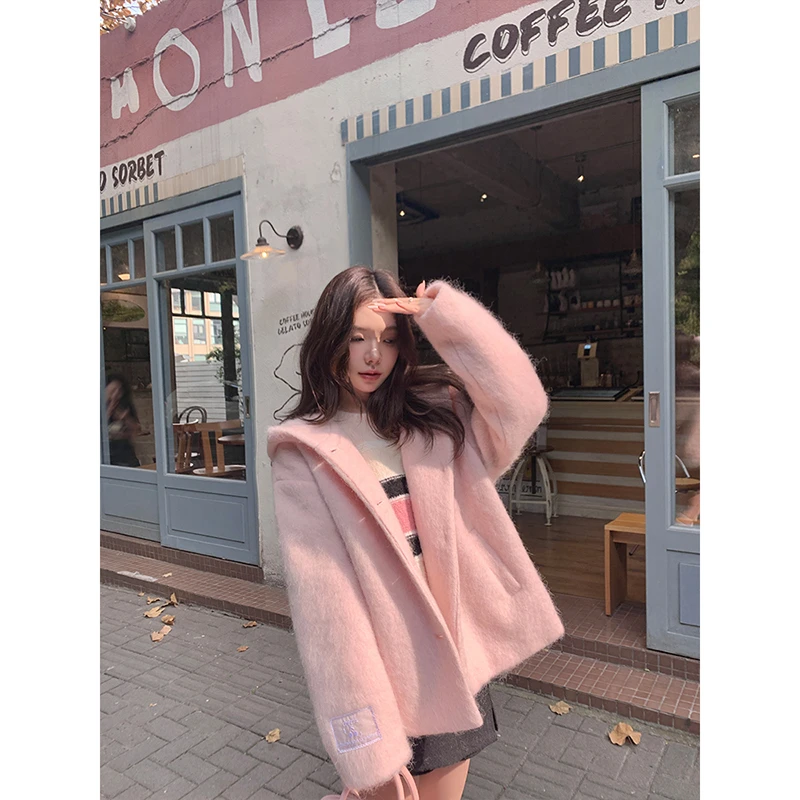 少女祷告 羊毛水波纹拉毛 450g连帽外套