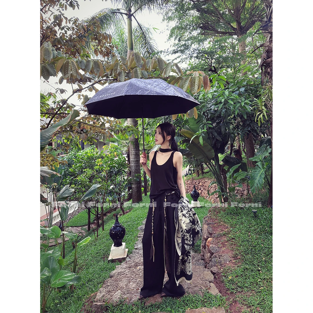 FORNI 凉凉空调裤 串珠腰带透气麻料休闲裤